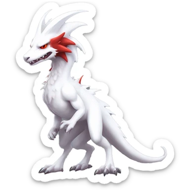 White edgy cute epic albino sergal-vernid-Fakémon with red mane and red eyes, full body sticker