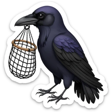 A raven getting caught by a hand net sticker