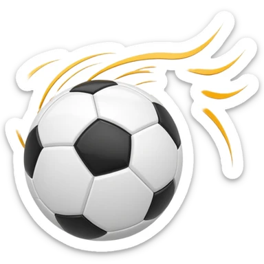 Apple-style emoji of a soccer ball with curve effect, flying with curved wind trails showing spin, glossy 3D look, clean minimal design, soft lighting, transparent background. sticker