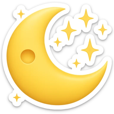 Add small stars around the half moon. Keep the background transparent. Maintain the original style and look of the half moon. sticker