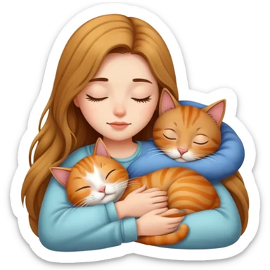 Generate a picture of a beautiful girl with long hair sleeping with a cat sticker