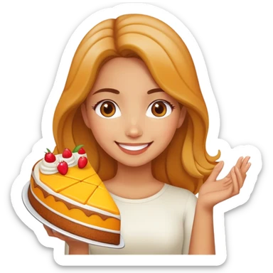 Beautiful girl holding a big mango cake in both hands sticker