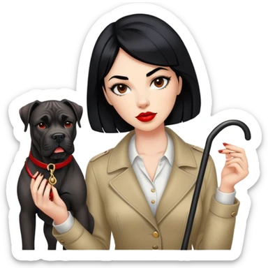 fashionable woman with red lips and black hair next to a Cane Corso dog sticker