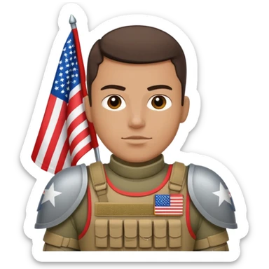 generate white full-armored american soldier with small usa flag on shoulder sticker