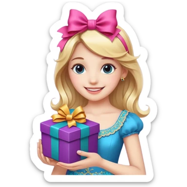 A smiling girl holding a beautiful box in her hand sticker
