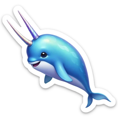 Cinematic Noble Narwhal Portrait Emoji, Poised and regal, with a sleek, iridescent body and a distinctive spiraled tusk, deep-set soulful eyes reminiscent of the ocean depths, Simplified yet sharp and sophisticated features, highly detailed, glowing with a soft, mystical glow, high shine, intelligent and enigmatic, stylized with an air of mythical allure, focused and graceful, soft glowing outline, capturing the essence of a watchful and confident sea unicorn that feels as though it could step out of the screen with effortless authority! sticker