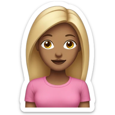 Tan woman with middle part black hair with blonde highlights and pink shirt sticker