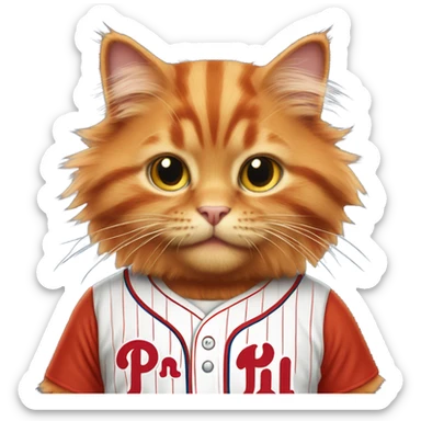 cute fluffy all orange cat in philadelphia phillies shirt sticker