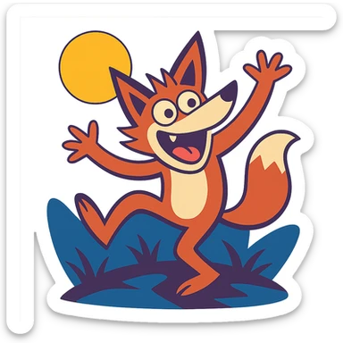 crazy fox dancing under moonlight sticker