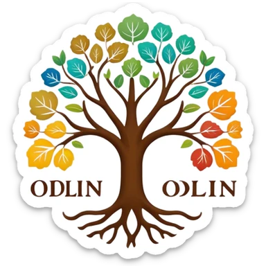 created an intricate but manly looking family genealogy logo including the name Odlin and name Genealogy while using multiple colors in the logo sticker