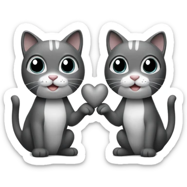 two cat making a heart with their tails black and grey sticker