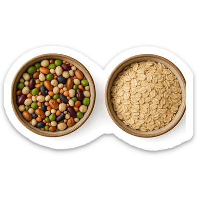 BOWL DI LEGUMI INSIEME A BOWL DI FIOCCHI DI AVENA POGGIATE,  iperrealistico 4k sticker