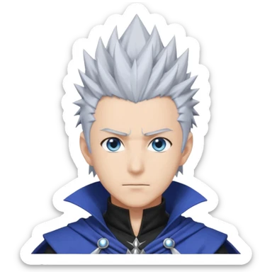 "Satoru Gojo, male anime character, spiky silver hair, blue eyes or blindfold, black sorcerer outfit, tall and athletic, confident pose, anime style, dramatic lighting." sticker