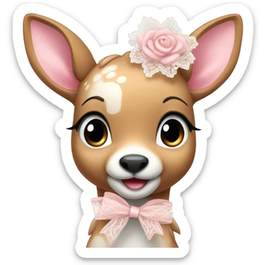 Happy pink fawn with lace white ribbon sticker
