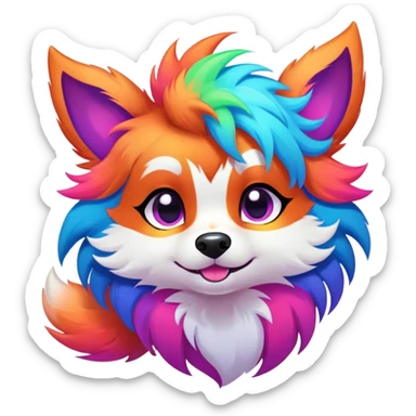 Vibrant multicolored neon-colored Falvie-Fionbri-creature-sparkle-dog-fursona sticker