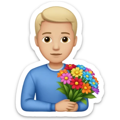 Man flowers in hands head sticker
