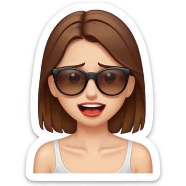 White girl with brown hair wearing sunglasses in pain sticker