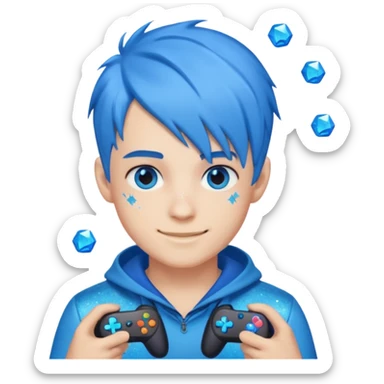 glitter blue gamer boy happy blue hair sticker