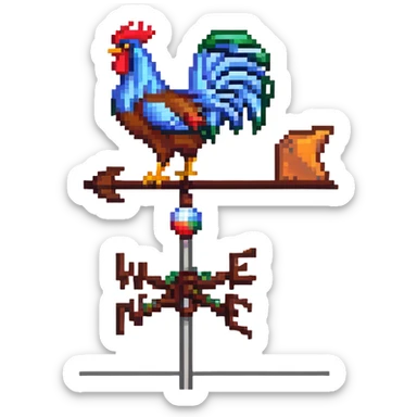 weathervane with rooster in pixel art style sticker