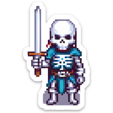 skeleton warrior with sword, pixel art style sticker