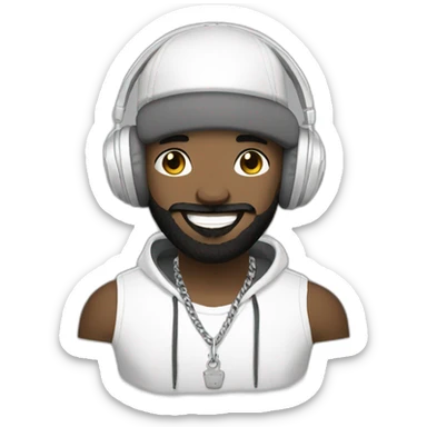 rapper-with hoop-white skin-black hair-beard-bichon dog-white-smile sticker