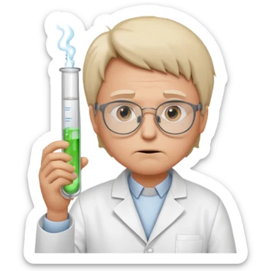 Frowns with Glasses,  Disappointed Scientist: Lab coat, thin glasses, holding test tube, upset expression
 sticker