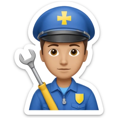 realistic ukrainian engineer with small flag and with wrench sticker