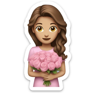 Woman brown hair blue eyes with pink bouquet  sticker