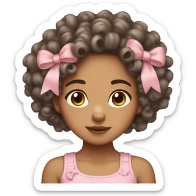 Lightskin girl with medium length curly hair and bows sticker