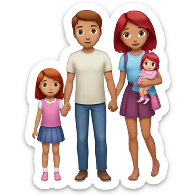 A man with brown hair holding a child, a daughter, and a girl with red hair by the hand sticker