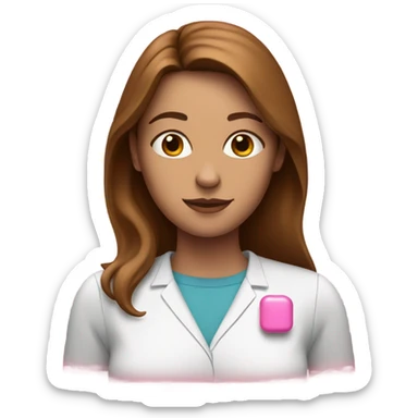 white woman with brown hair and pink pills  sticker