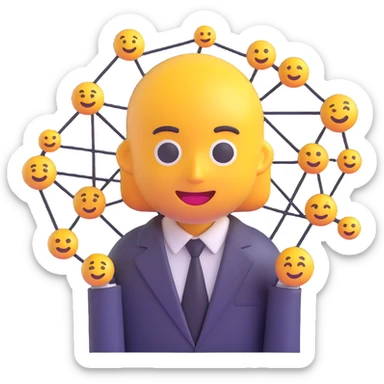 network marketing professional, 3D emoji style, businessperson with network symbols, glossy and expressive sticker