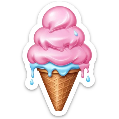 Glossy cotton candy in cone with shimmering, dewy surface and reflective highlights sticker
