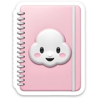Pastel pink notebook, soft shadows, cute white details, glossy finish sticker