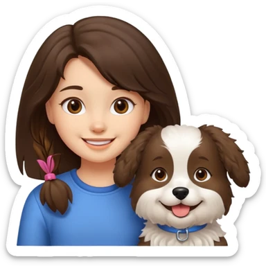 Fluffy dog with a cute little brunette girl sticker