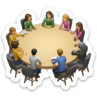 People sitting around a circular table. No yellow people sticker