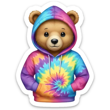 tiedye bear wearing a hoodie sticker
