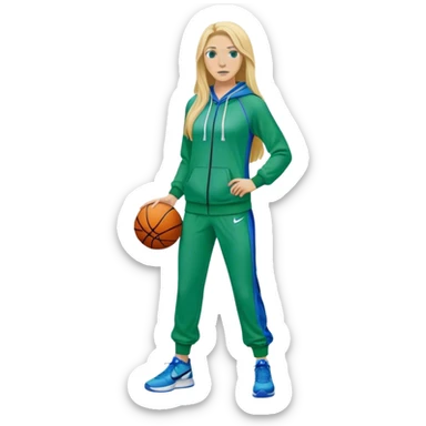 Full Body white female basketball head coach with long blonde hair in a blue and green Nike sweatsuit sticker