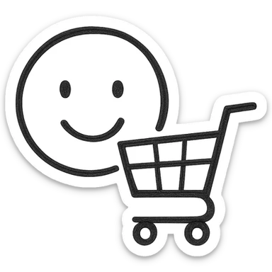 Minimalist buying emoji, monochrome, clean and modern design, abstract shopping cart symbol. sticker