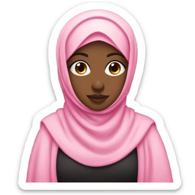 Black chubby Hijabi in pink abaya standing with heart eyes sticker