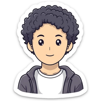 Wasian guy with black curly hair, inspired by Conan Gray sticker