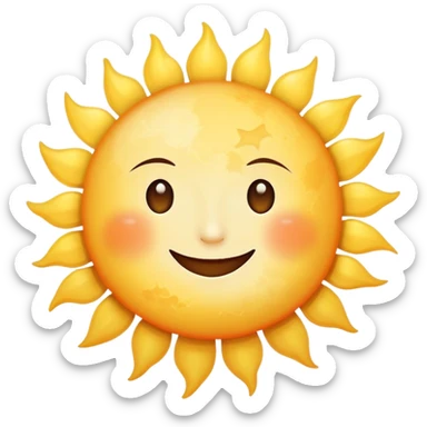 a really bright  big sun and a small moon who shines because of it. the sun is bigger and the tiny \moon bright too beside it smiling looking at each other sticker