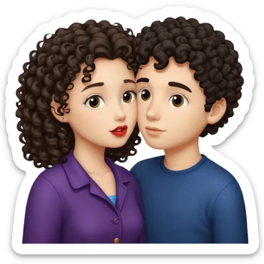A girl with curly hair and a boy with darck hair kiss sticker