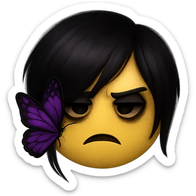 emo emoji, black and purple butterfly, moody and dramatic, no background sticker