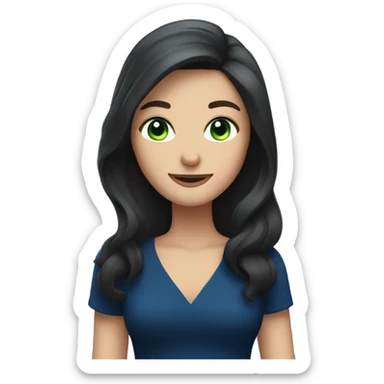 a brunette with long hair and green eyes in a dark blue dress winks sticker