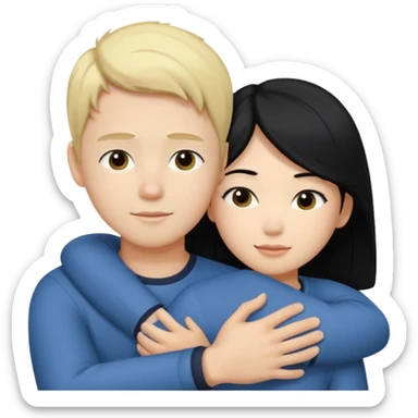 Asian girl hugging white boy sticker