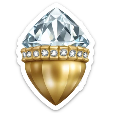 a Diamond Acorn, sparkling cut diamond, with stem of gold sticker