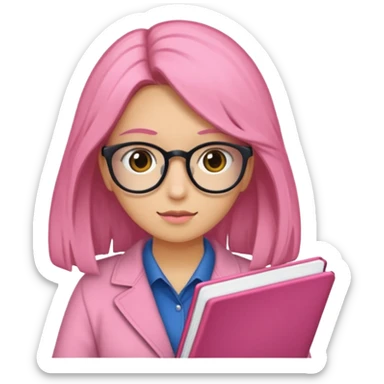 Estudante de cor parda cabelo cacheado loiro escuro de óculos segurando um caderno rosa sticker