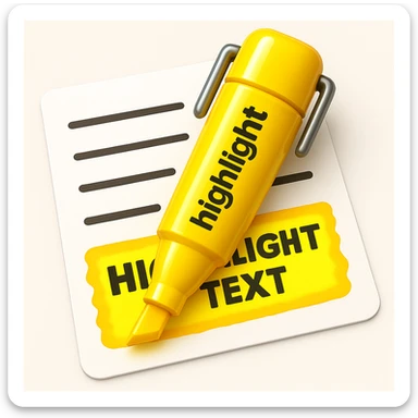 Make the highlighter effect bold and clear, with vivid highlighted text and a dynamic, visually appealing look in the style of apple style emojis. sticker