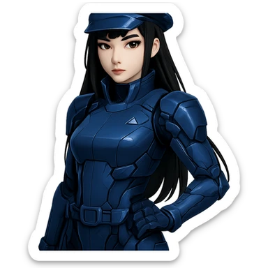 Change the uniform color to blue, keep the futuristic officer style, no background. sticker